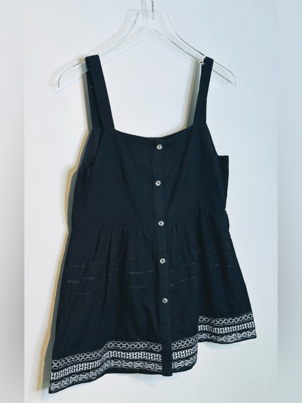Anthro Amit Aggarwal Olivia Black Cotton Linen Embroidered Top Shirt Blouse NWT - Picture 7 of 15